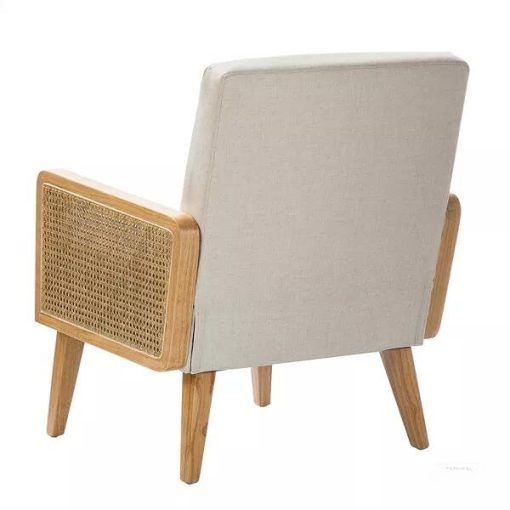 Back view of the Caneva Chair displaying its sleek design and fabric upholstery.