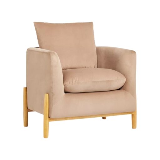 Side view of the Dune Chair highlighting the ergonomic design and natural wooden legs.