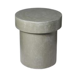 Top view of the Monolith Side Table showcasing its sleek round shape and gray concrete finish.