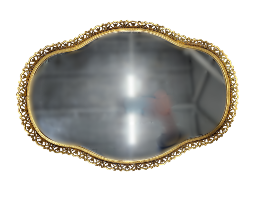 Gold, scalloped trim mirror tray.