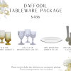 Tableware package includes 55 yellow goblets, 55 clear glass goblets, 100 glass dinner plates, 39 mismatched glass vases.