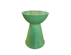 Sage green, pedestal accent table that has shine.